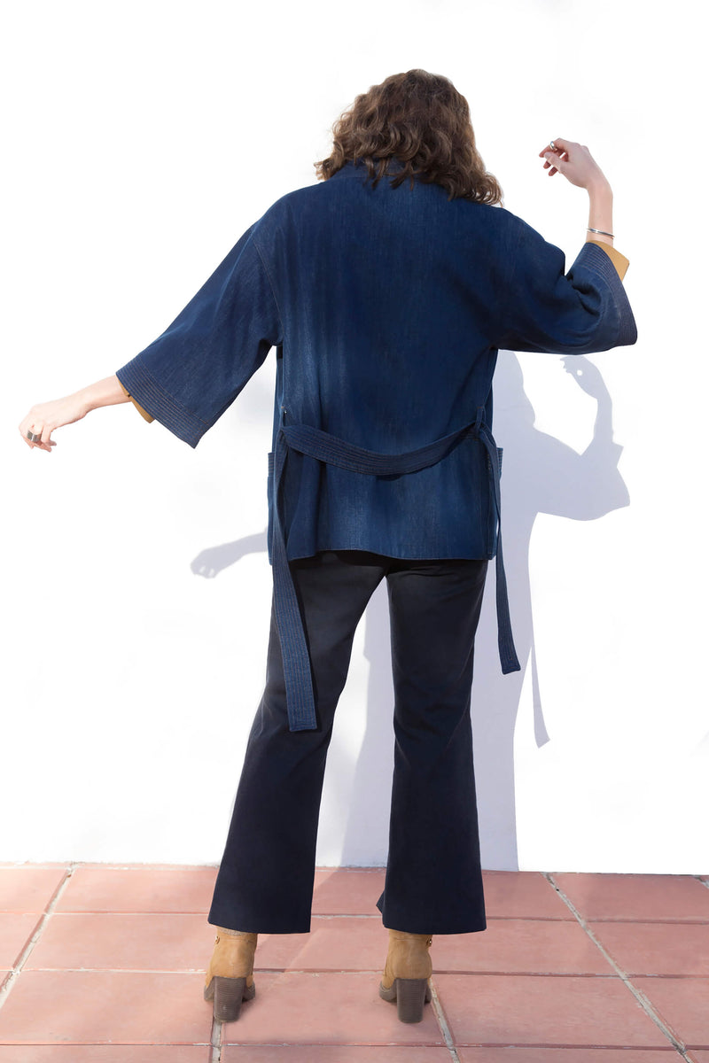 Veste Kimono en jean avec surpiqûres